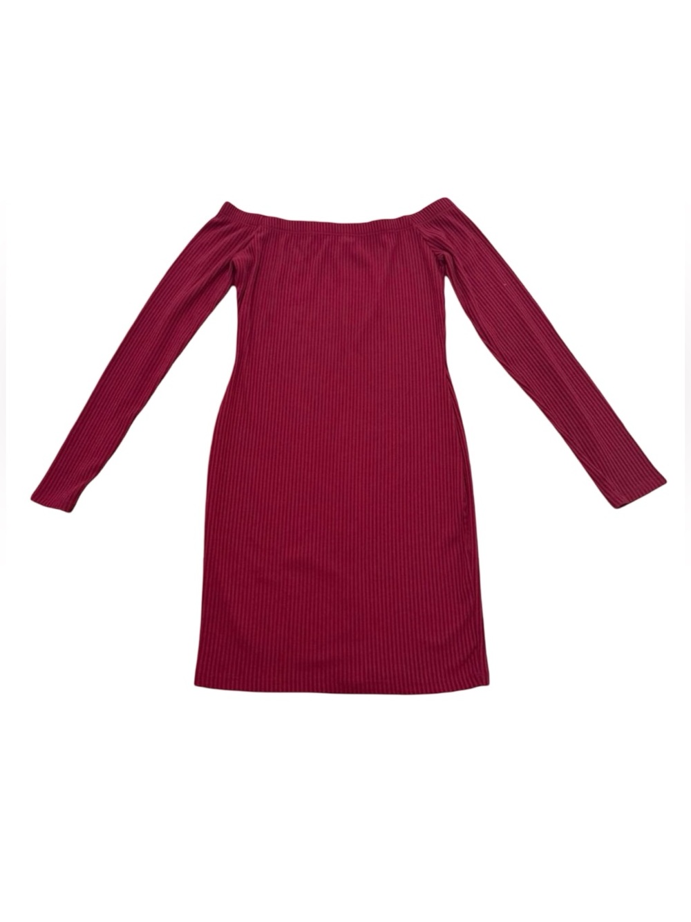 Women’s Fashion Nova Burgundy Ribbed Off Shoulder Long Sleeve Dress